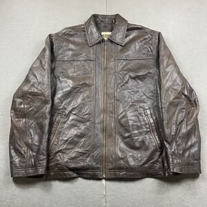 Vintage Excelled Leather Bomber Jacket Mens XL Brown Quilt Lined Full Zip